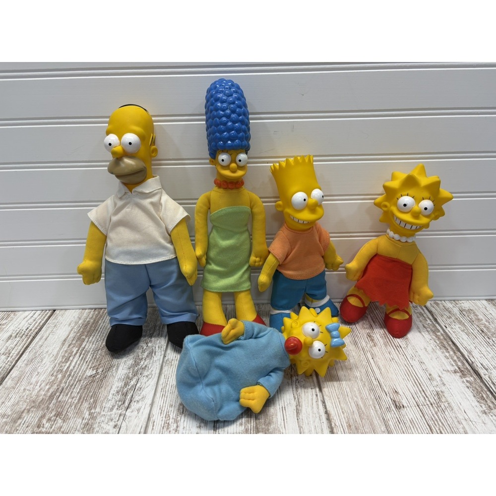 VINTAGE 1990 THE SIMPSONS PLUSH DOLL FAMILY SET VINYL HEADS Lot Of 5